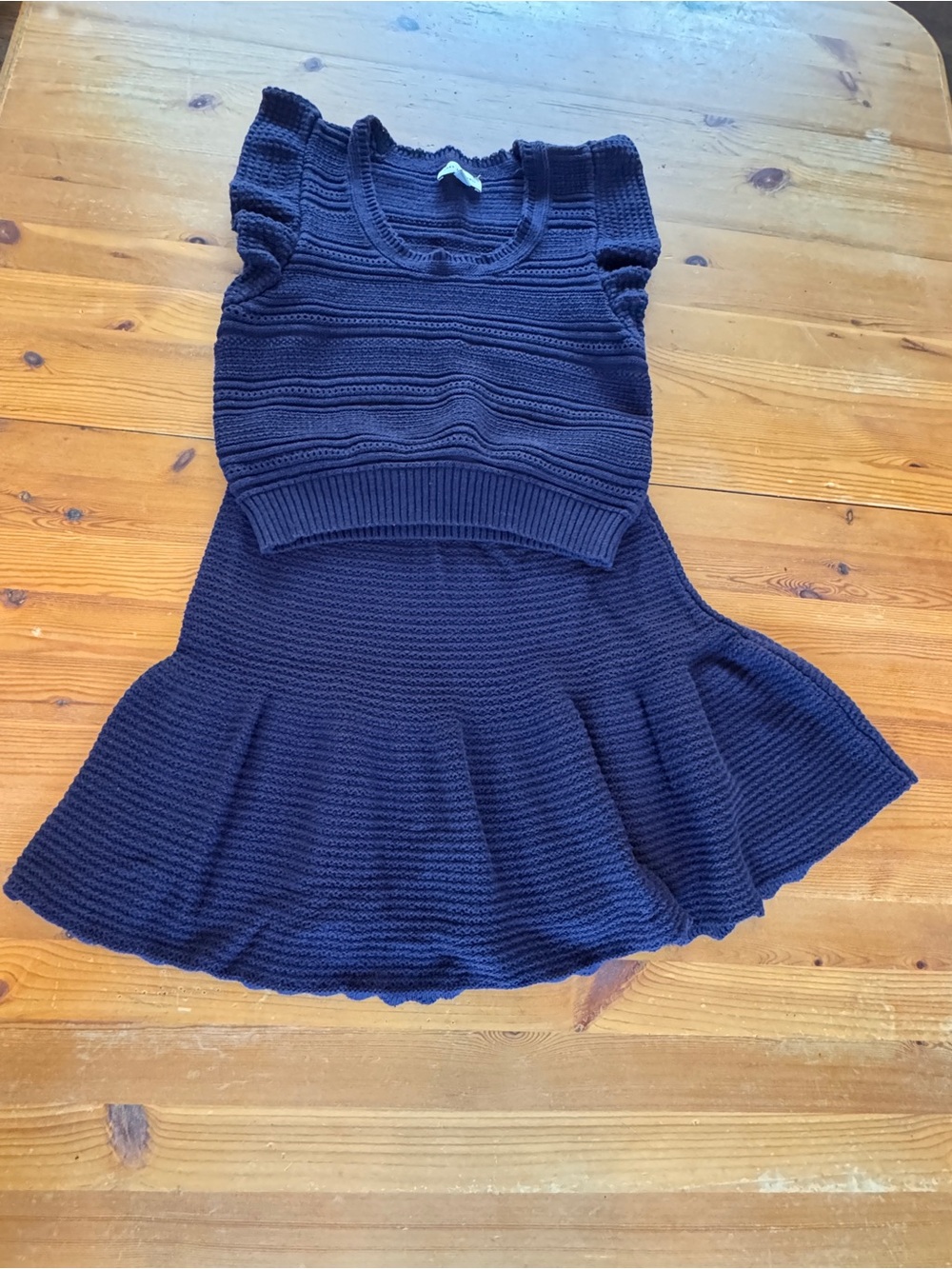 Women’s Navy Knit Fit-and-Flare Skirt Set with Ruffles
